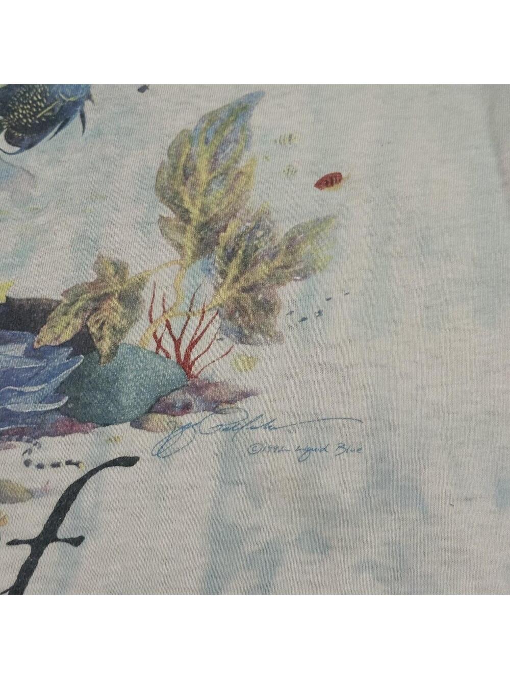 Vintage Liquid Blue Shirt Men XL Tie Dye Coral Reef Fish AOP Distressed 1992 - Picture 4 of 6